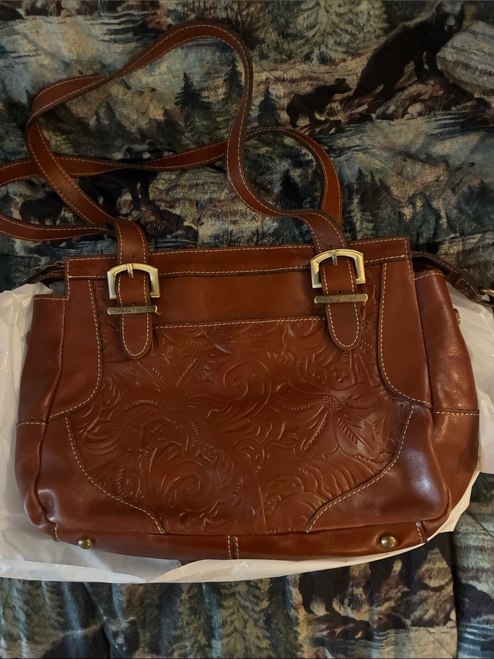 Patricia Nash Brown Embossed Leather Shoulder Bag